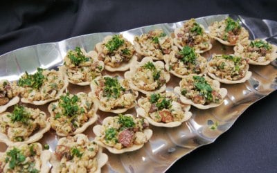 Canapés - Chicken and chorizo pastry flower
