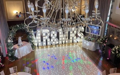 5FT Mr & Mrs and one of our starlit dance floors in Redworth Hall Hotel