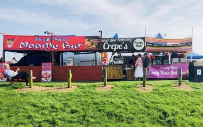 Street food crepes waffles ice cream 