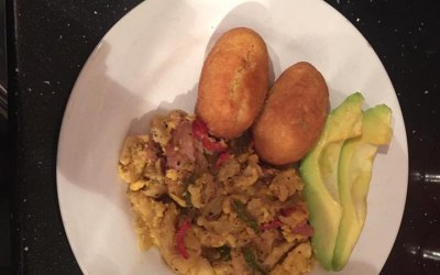 Ackee & Saltfish with festivals and avocado