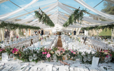 Clear roof frame marquee with voiles