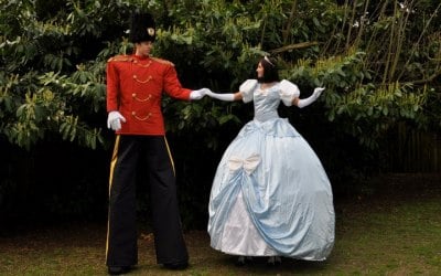 Stilt walking Princess and Toy Soldier ready for the ball