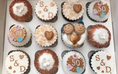 A selection of personalised cupcakes to celebrate a couple's 50th Golden wedding anniversary!