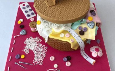 A bespoke Sewing Basket themed birthday cake for one needlework fan! All edible and designed by The Daisy Chain Bakery!