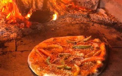 Our Vegan pizza inside the traditional oven 