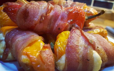 Bacon wrapped smoked jalapeno poppers