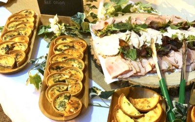 Handmade quiches at a rustic wedding in Leicestershire