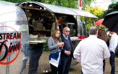 A 50th Birthday party in the front garden everyone enjoying the American Diner experience 