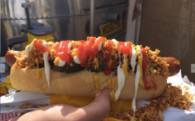 The biggest and tastiest American 9" Hot Dog topped with everything