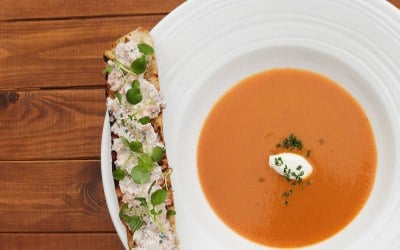 Lobster Bisque with Crab Crostini