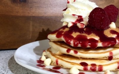 White Chocolate & Raspberry Pancake Stack