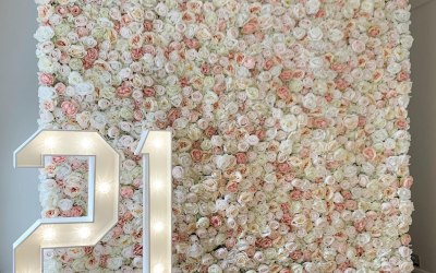 Light Up 21 Numbers with Blush Pink Flower Wall Backdrop