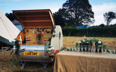 The Copper Tear Drop- prosecco van at a wedding in July 2021