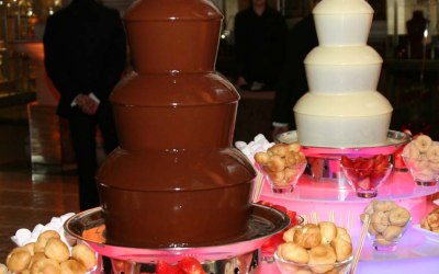 Twin chocolate fountains 100 guests £350 extra guests £1per head 