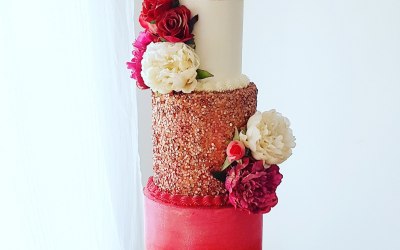 Rose Gold, Pink and Red Birthday Cake