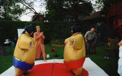 An adult outdoor sumo party