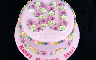Pink flowery birthday cake