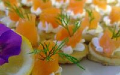Blinis with creme fraiche and smoked salmon