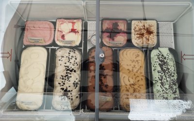 Large ice cream stall can provide a variety of ice creams and sorbets.