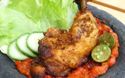 Indonesian-style fried chicken with homemade chilli sauce