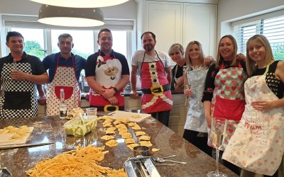 Friends get together with a pasta making lesson