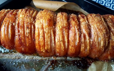 Porchetta: pork belly stuffed with herbs and some lovely crackling going on