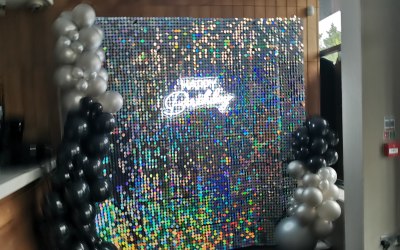 Shimmer Wall, Neon Sign and Balloons