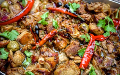 Roast duck with olives & chillies