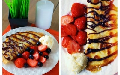 Sweet Crepes with Nutella Chocolate Strawberries Banana and Cream