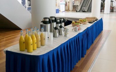 Our breakfast buffet at the Natwest Payments Hackathon! Mini French pastries, coffee and tea, fruit and fresh juices!