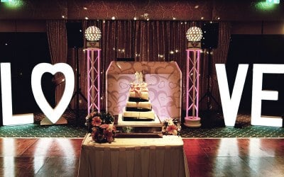 DJ, Hearts Booth, Podiums & LED Love Letters