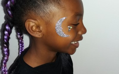 Festival braids and glitter face tattoo and gems