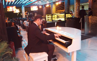 Performing with my White Piano Shell 