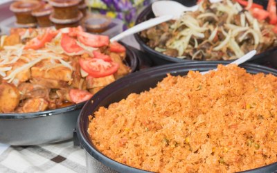 Selection of Jollof, curry goat