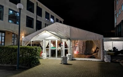 Corporate marquee with sheltered entrance
