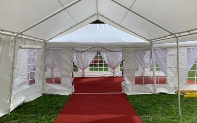 Our 4x8m leading to our 6x12m marquee for a wedding