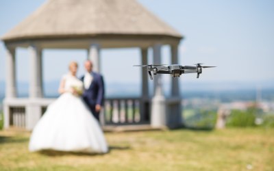 Drone image of a wedding