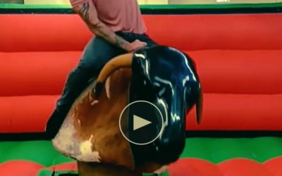 Director showing how not to ride the bull