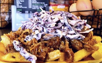 BBQ Pulled Pork Loaded Fries Loaded with Homemade Slaw
