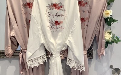 printed satin lace robe 