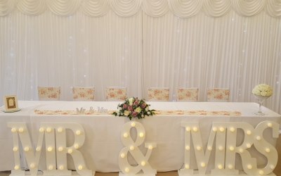 Backdrop, Mr & Mrs, Long & Low, Chair covers