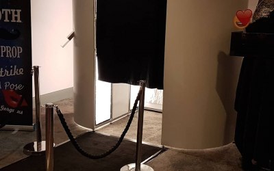 White Photo Booth with black carpet