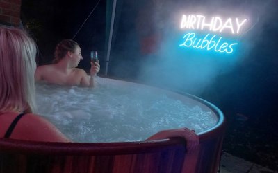 hot tub and birthday sign