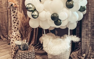 Balloon Basket Set up for a Baby Shower