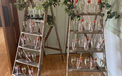 Rustic ladder stand for welcome drinks