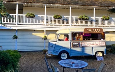 Our mobile bar situated at a Wedding in Essex.