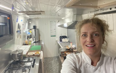Inside the van kitchen