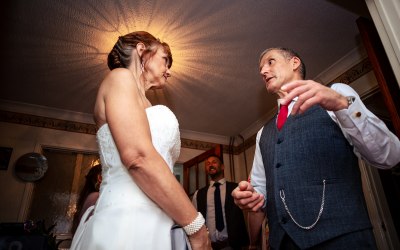 bride and groom chatting