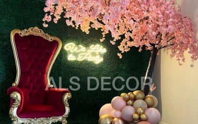 Hire Red Throne chair with cherry blossom tree