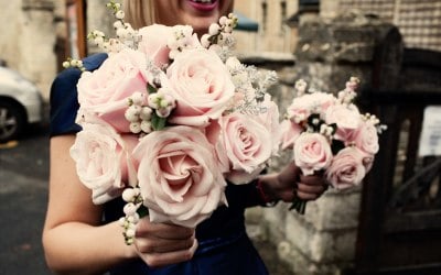 winter bridesmaids posies in palest pink